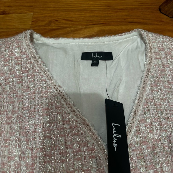 Beautifully Posh Pink Boucle Button-Front Long Sleeve Mini Dress - Picture 4 of 4
